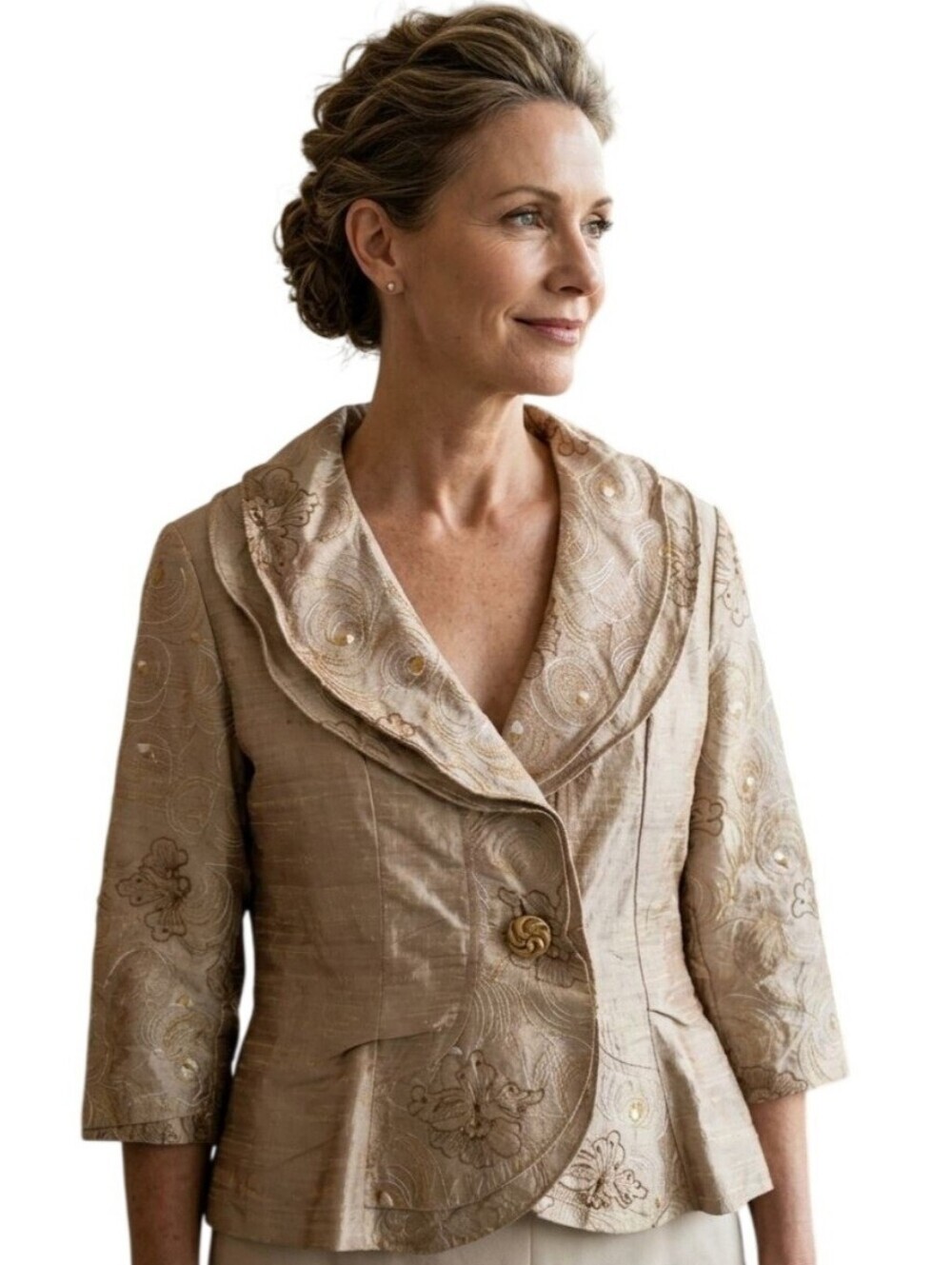 Yack Magik Vintage 100% Silk Embroidered Cropped 1 Button Jacket Size M